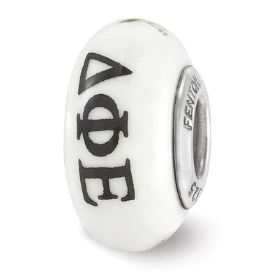 Hand Painted Delta Phi Epsilon Fenton Glass Bead Sterling Silver QRS3674