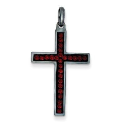 Sterling Silver Black Ceramic Red Swarovski Elements Cross Pendant QP2454