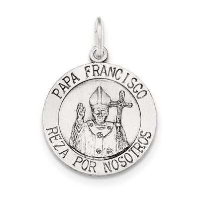 Brushed Papa Francisco Medal Sterling Silver Antiqued QC8428, MPN: QC8428, 191101368868