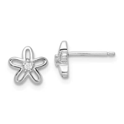 CZ Diamond Center Flower Post Earrings Sterling Silver Rhodium-Plated QE16512, MPN: QE16512, 196904…