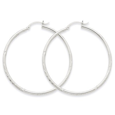 Satin &amp; Diamond-cut 2mm Round Hoop Earrings 14k White Gold TC202, MPN: TC202, 883957288796