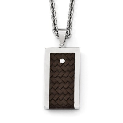 Reversible Brushed &amp; Polished with Brown Leather Necklace - Stainless Steel SRN1992-24 by Chisel, M…