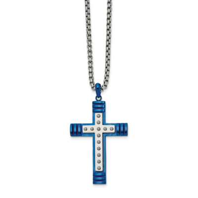 Blue IP-plated Cross 22 Inch Necklace Stainless Steel Polished SRN2616-22 by Chisel, MPN: SRN2616-2…
