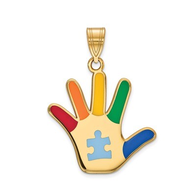 Enameled Autism with Puzzle Piece Handprint Pendant 14k Gold XM632, MPN: XM632, 883957327297