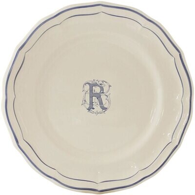 Gien Monogram Filet Bleu Dinner Plate Letter R 1710AEXR22, MPN: 1710AEXR22, 840769019376