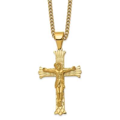 Yellow Ip-Plated Crucifix 24 Inch Necklace Stainless Steel Polished SRN2796-24 by Chisel, MPN: SRN2…