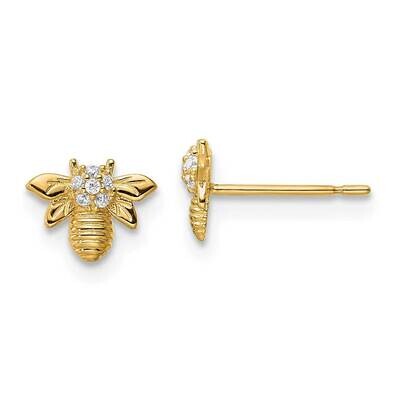 Bumble Bee Post Earrings 14k Gold CZ Diamond GK1130 by Madi K, MPN: GK1130, 883957974910