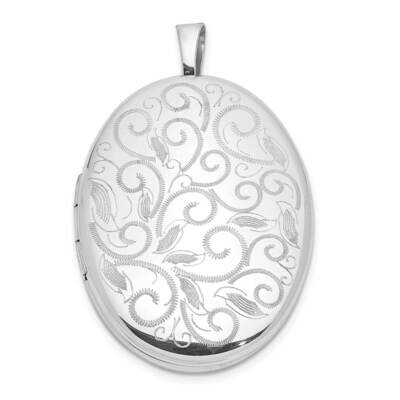 Scroll Design 26X20mm Oval Locket Sterling Silver Rhodium-plated QLS1068, MPN: QLS1068,