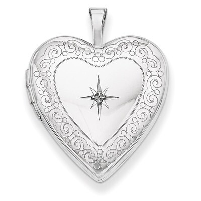 Side Swirls with Diamond Heart Locket 14k White Gold 20mm XL597, MPN: XL597, 883957143583