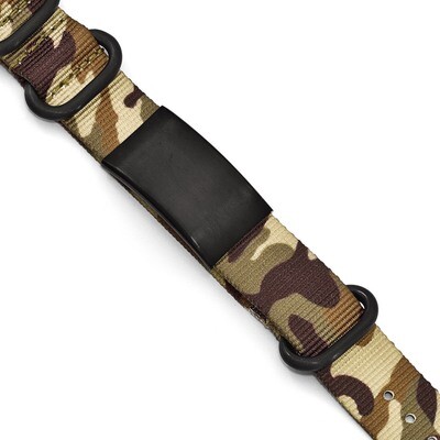 Brushed Blk IP Brown Camo Fabric Adjustable ID Bracelet - Stainless Steel SRB1780 by Chisel, MPN: S…