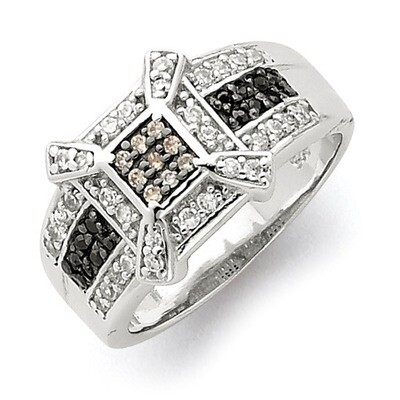 Champ Black White Diamond Square Ring Sterling Silver Rhodium QR2763, MPN: QR2763, 883957359748
