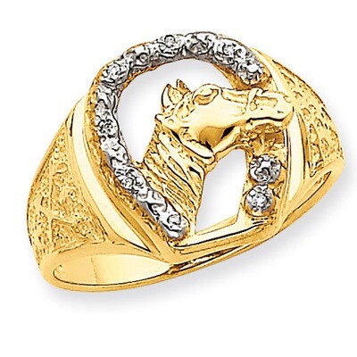 Diamond Horseshoe with Horse in Center Mens Ring Mounting 14k Gold X9463, MPN: X9463,