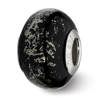 Black with Platinum Foil Ceramic Bead - Sterling Silver QRS2336, MPN: QRS2336, 883957514260