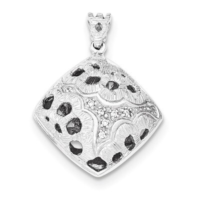 Rhodium-plated Black &amp; Preciosa Crystal Square Pendant Sterling Silver QP4417