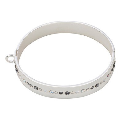 Nikki Lissoni Bangle of 1cm with Clear Grey Swarovski Crystals  Silver-Plated 17cm 6.7 inch B1123S1…