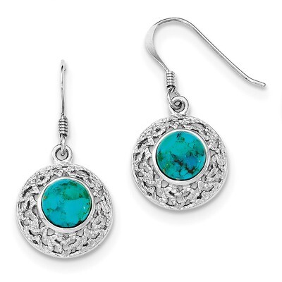 Reconstituted Turquoise Shepherd Hook Earrings Sterling Silver Rhodium-plated QE12353, MPN: QE12353…