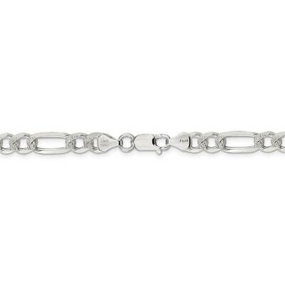 22 Inch 7mm Pav Flat Figaro Chain Sterling Silver QFF180-22, MPN: QFF180-22, 886774086569