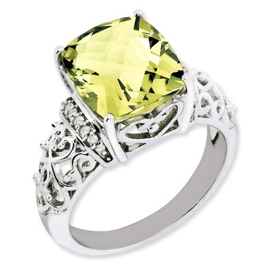 Lemon Quartz Ring Sterling Silver Diamond QR3061LQ, MPN: QR3061LQ, 883957362113