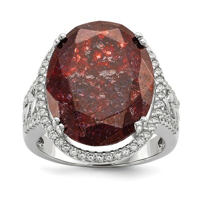 CZ Diamond and Cracked Red CZ Diamond Ring Sterling Silver Rhodium-plated QR6563, MPN: QR6563,