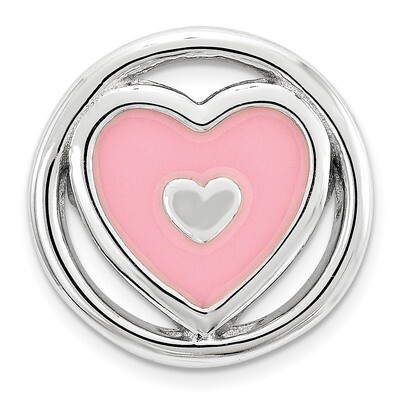 Pink Enameled Heart Chain Slide Sterling Silver Small QSK1686, MPN: QSK1686, 886774640051