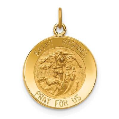 Small Round St. Michael Medal 14k Gold Solid Polished Satin XR1719, MPN: XR1719, 883957323329