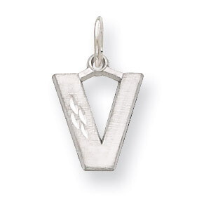 Diamond-cut Initial V Charm 14k White Gold Solid Satin D1282V, MPN: D1282V, 883957863061