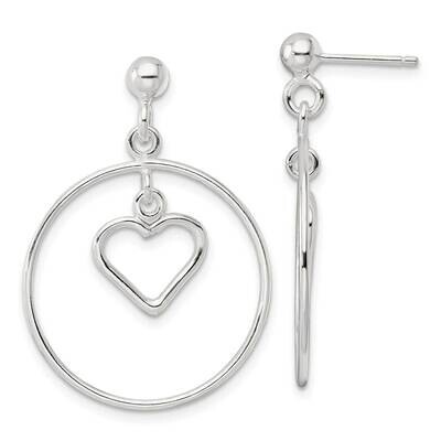 Circle with Dangle Heart Post Earrings Sterling Silver Polished QE16462, MPN: QE16462, 196904167052