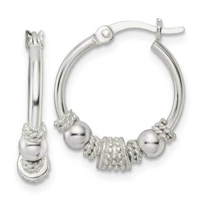 Beaded Circle Hoop Earrings Sterling Silver Polished QE15898, MPN: QE15898, 196904151587