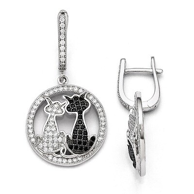 Cat Dangle Hinged Hoop Earrings Sterling Silver &amp; Cubic Zirconia QMP1147, MPN: QMP1147, 191101195846