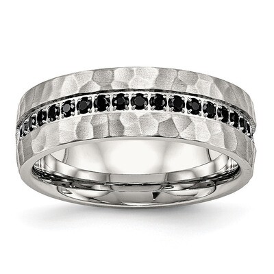 Black CZ Diamond Hammered Ring Stainless Steel Brushed and Polished SR540, MPN: SR540, 191101555442