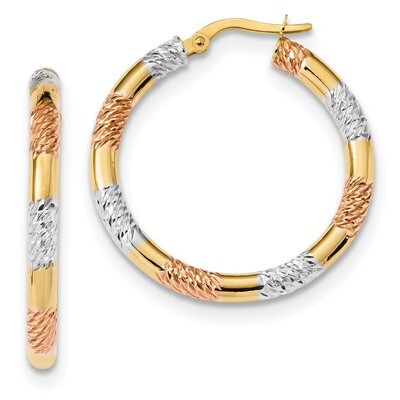 Rose and White Diamond -cut 3.0mm Hoop Earrings 14k Gold &amp; Rhodium TF1285, MPN: TF1285, 191101144769