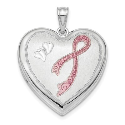 24mm Enameled Diamond-cut Pink Ribbon Ash Holder Sterling Silver Rhodium-plated QLS877, MPN: QLS877…
