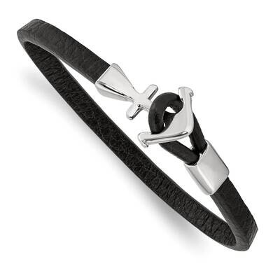 Anchor Black Leather 8 Inch Bracelet Stainless Steel Polished SRB2833-8, MPN: SRB2833-8, 1911018600…