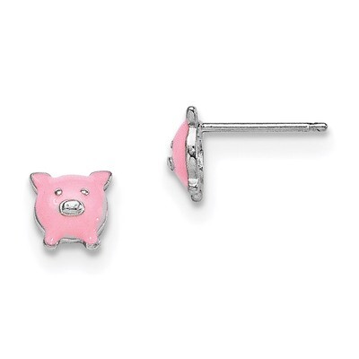 Enamel Pig Post Earrings Sterling Silver Rhodium-plated QGK117, MPN: QGK117, 191101111099