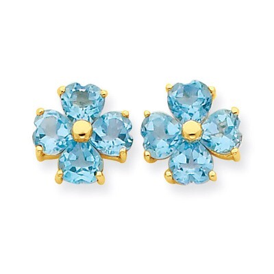 Heart-shaped Swiss Blue Topaz Flower Post Earrings 14k Gold XE1937BT, MPN: XE1937BT, 883957375823