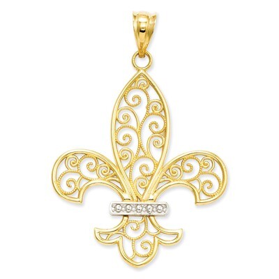 Filigree Fleur de Lis Pendant 14K Gold &amp; Rhodium K4101, MPN: K4101, 886774155043