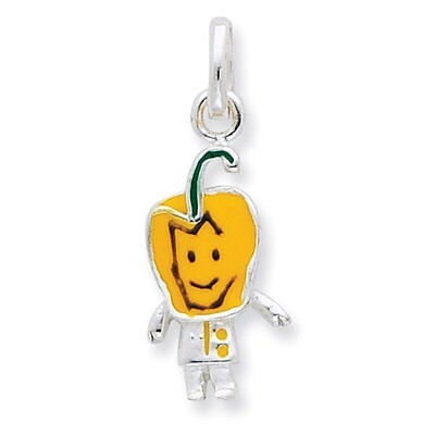 Enameled Yellow Pepper Person Charm Sterling Silver QC7027