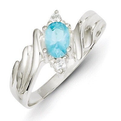Light Blue Oval Diamond Side Stones Ring Sterling Silver QR4410, MPN: QR4410, 883957364643
