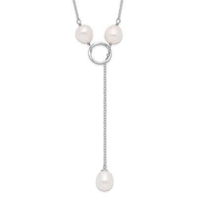 7-8mm White Cultured Freshwater Pearl Toggle Necklace Sterling Silver Rhodium-plated QH5398-19, MPN…