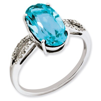 Blue Topaz &amp; Diamond Ring Sterling Silver QR3078BT, MPN: QR3078BT, 883957647234