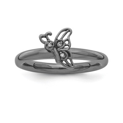 Black-plated Butterfly Diamond Ring - Sterling Silver QSK1628, MPN: QSK1628, 886774251561