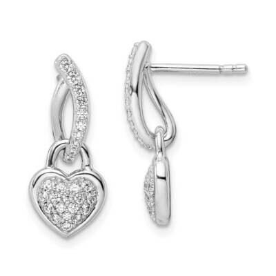 CZ Diamond Heart Dangle Post Earrings Sterling Silver Rhodium-Plated QE15678, MPN: QE15678, 1969041…