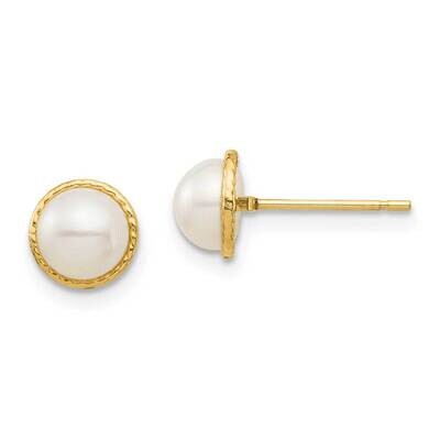 5-6mm White Button Freshwater Cultured Pearl Post Earrings 14k Gold SE2961 by Madi K, MPN: SE2961, …