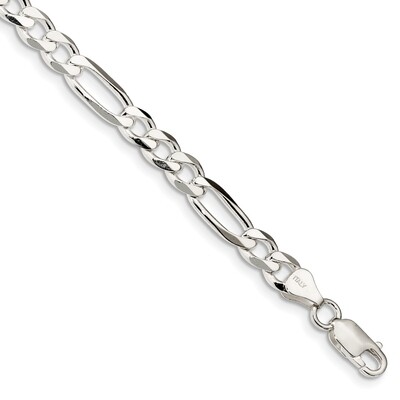 8 Inch Rhodium-plated 6.5mm Figaro Chain Sterling Silver QFG180R-8, MPN: QFG180R-8, 886774068206