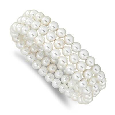 Majestik 7-8mm White Imitation Shell Pearl Set Of 3 Stretch Bracelets QMJS700W, MPN: QMJS700W, 8839…