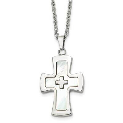 Mother Of Pearl Cross Necklace Stainless Steel Polished SRN1476-22 by Chisel, MPN: SRN1476-22, 1911…