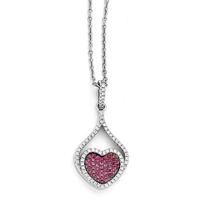 Red &amp; White Cubic Zirconia Polished Heart Necklace Sterling Silver QMP1089-18, MPN: QMP1089-18, 191…