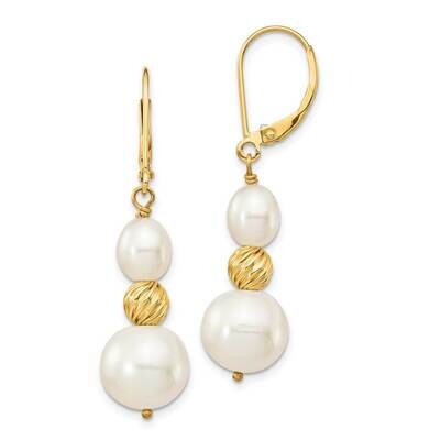 6-10mm White Freshwater Cultured Pearl Diamond-cut Bead Leverback Earrings 14k Gold XF723E, MPN: XF…