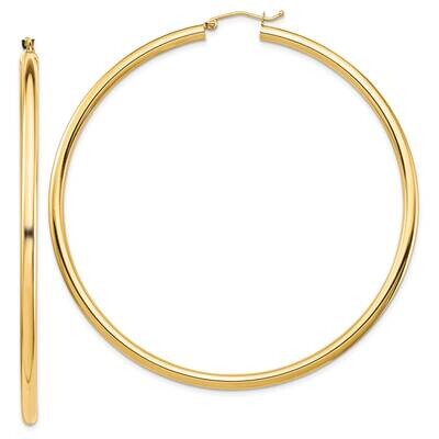 14K Polished 3X70mm Lightweight Round Tube Hoop Earrings 14k Gold Polished TF552L, MPN: TF552L, 883…