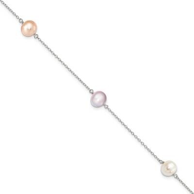 3-Stat 7-8M White/Pink/Pur Semi-Round Cultured Freshwater Pearl Bracelet 7.5 Inch Sterling Silver R…